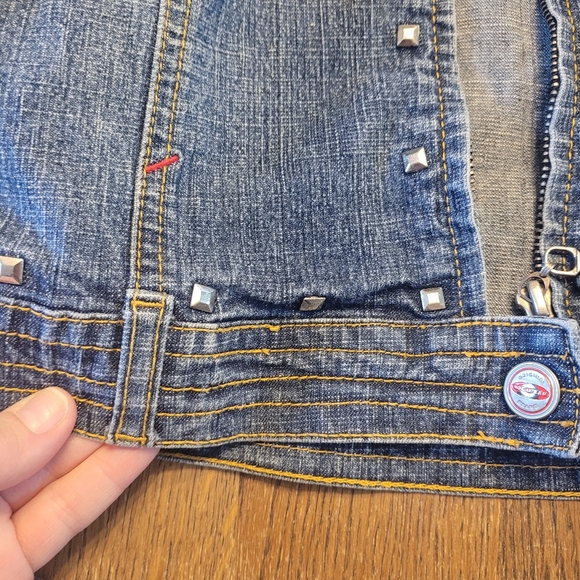 Rocawear Girls Cropped, Studs & Patches Motorcycle Jean Jacket - Picture 4 of 15